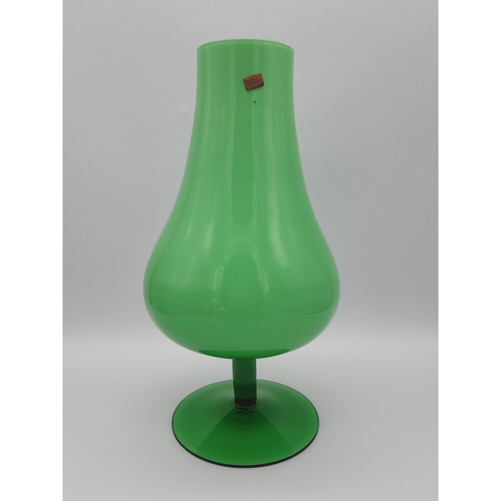 Vtg Empoli Mint Green Cased Glass Curvy Brandy Snifter Vase Original Label Italy